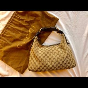 Authentic Gucci Monogram Horsebit Hobo Medium